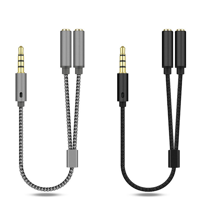 Earphone Splitter Jack - Плетеный аудиокабель-разветвитель 3,5 мм: 1 штекер
